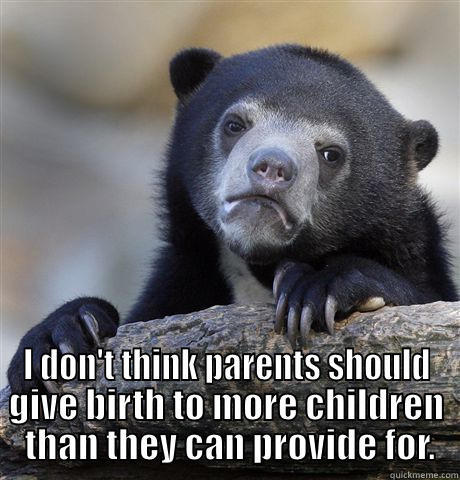  I DON'T THINK PARENTS SHOULD GIVE BIRTH TO MORE CHILDREN  THAN THEY CAN PROVIDE FOR. Confession Bear