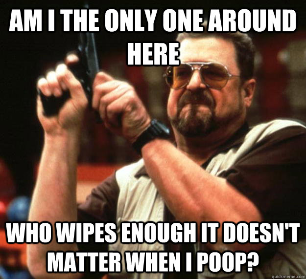 Am I the only one around here who wipes enough it doesn't matter when I poop?  Angry Walter