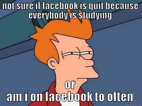 NOT SURE IF FACEBOOK IS QUIT BECAUSE EVERYBODY IS STUDYING OR AM I ON FACEBOOK TO OFTEN Futurama Fry