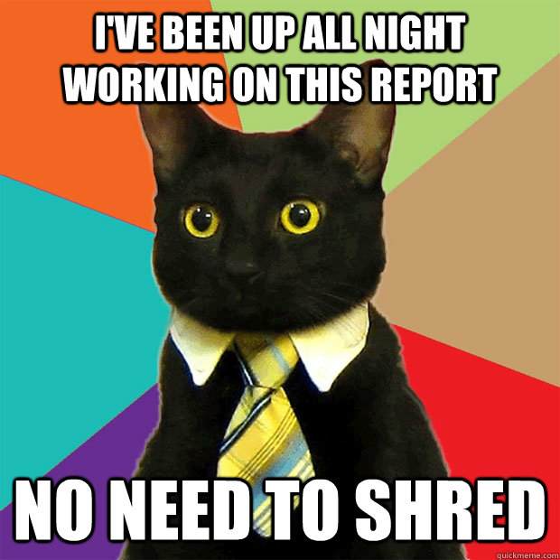 I've Been Up All night working on this report no need to shred  Business Cat