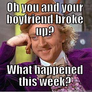 OH YOU AND YOUR BOYFRIEND BROKE UP? WHAT HAPPENED THIS WEEK? Condescending Wonka