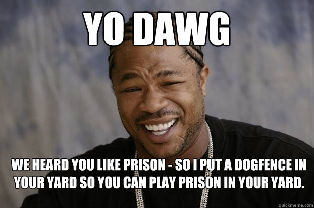 yo dawg We heard you like Prison - So I put a dogfence in your yard so you can play prison in your yard.  Xzibit meme 2