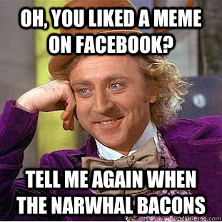 Oh, you liked a meme on facebook? Tell me again when the narwhal bacons - Oh, you liked a meme on facebook? Tell me again when the narwhal bacons  Condescending Wonka