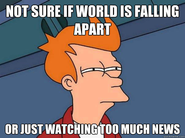 not sure if world is falling apart or just watching too much news  Futurama Fry