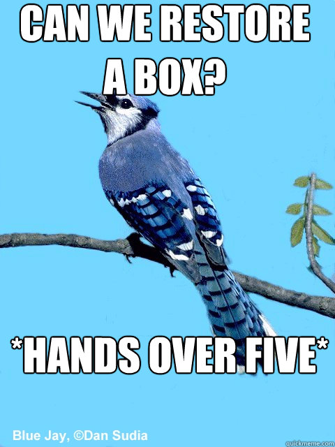 can we restore a box? *hands over five*  Blue Team Bird