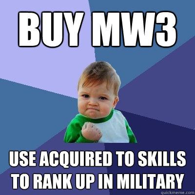 Buy Mw3 Use acquired to skills to rank up in military  Success Kid