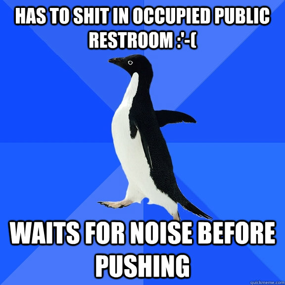 has to shit in occupied public restroom :'-( waits for noise before pushing  Socially Awkward Penguin