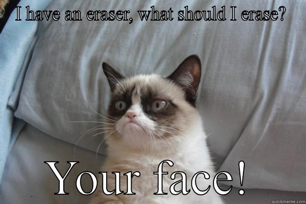 I HAVE AN ERASER, WHAT SHOULD I ERASE? YOUR FACE! Grumpy Cat