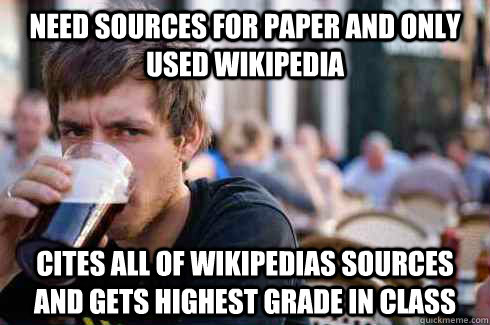 Need sources for paper and only used WIkipedia CItes all of wikipedias sources and gets highest grade in class  Lazy College Senior