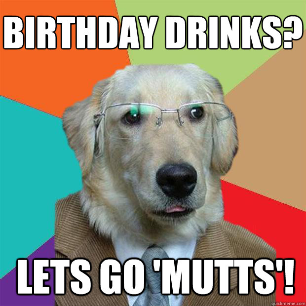 Birthday drinks? Lets go 'mutts'!  Business Dog