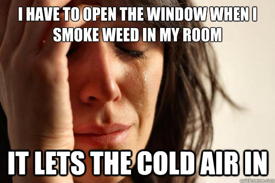 I have to open the window when I smoke weed in my room It lets the cold air in  First World Problems