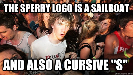 The sperry logo is a sailboat and also a cursive 