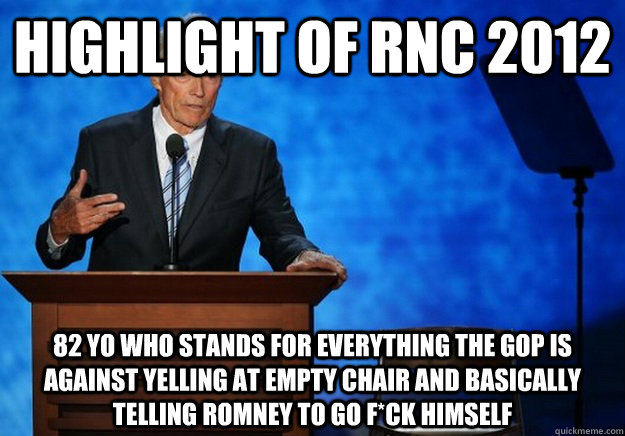 Highlight of RNC 2012 82 yo who stands for everything the GOP is against yelling at empty chair and basically telling Romney to go f*ck himself - Highlight of RNC 2012 82 yo who stands for everything the GOP is against yelling at empty chair and basically telling Romney to go f*ck himself  RNC 2012