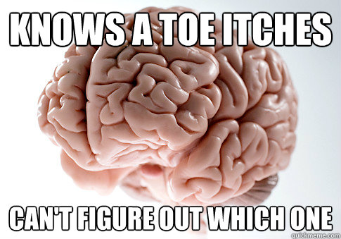 knows a toe itches can't figure out which one  Scumbag Brain