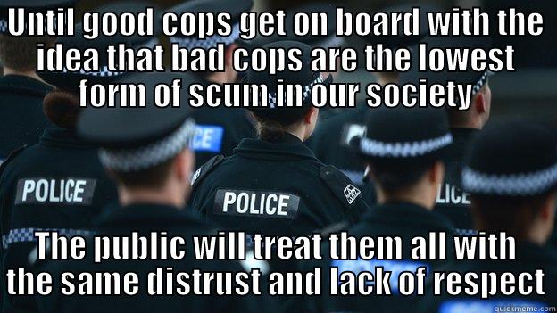 Good cop, bad cop - UNTIL GOOD COPS GET ON BOARD WITH THE IDEA THAT BAD COPS ARE THE LOWEST FORM OF SCUM IN OUR SOCIETY THE PUBLIC WILL TREAT THEM ALL WITH THE SAME DISTRUST AND LACK OF RESPECT Misc