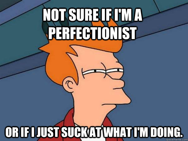 Not sure if I'm a perfectionist Or if I just suck at what I'm doing.  - Not sure if I'm a perfectionist Or if I just suck at what I'm doing.   Futurama Fry