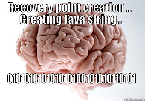 RECOVERY POINT CREATION ...  CREATING JAVA STRING... 010101010101010100101010110101 Scumbag Brain