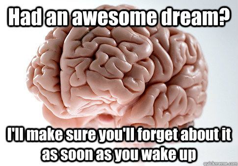 Had an awesome dream? I'll make sure you'll forget about it as soon as you wake up  Scumbag Brain