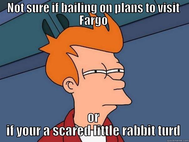 NOT SURE IF BAILING ON PLANS TO VISIT FARGO OR IF YOUR A SCARED LITTLE RABBIT TURD Futurama Fry