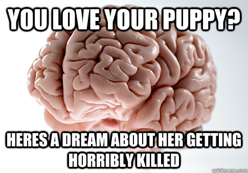 you love your puppy? heres a dream about her getting horribly killed  Scumbag Brain