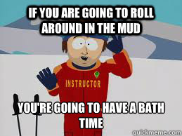 If you are going to roll around in the mud You're going to have a bath time - If you are going to roll around in the mud You're going to have a bath time  Your gonna have a bad time.