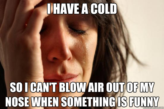 I have a cold So I can't blow air out of my nose when something is funny - I have a cold So I can't blow air out of my nose when something is funny  First World Problems