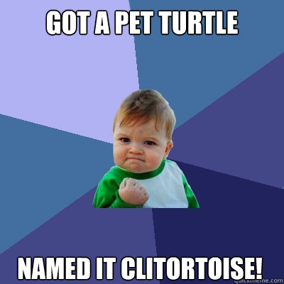 Got a pet turtle Named it clitortoise!  Success Kid