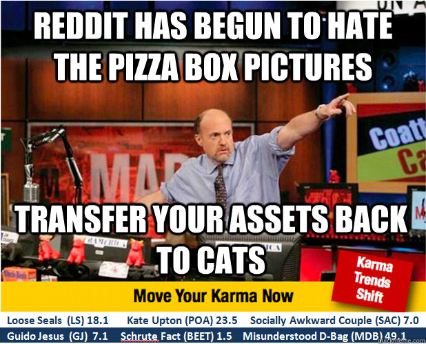 reddit has begun to hate the pizza box pictures transfer your assets back to cats  Jim Kramer with updated ticker