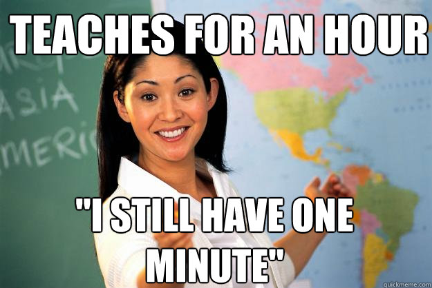 Teaches for an hour 