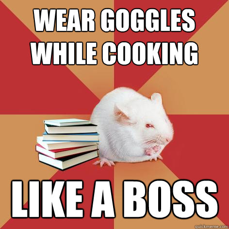 wear goggles while cooking like a boss  Science Major Mouse