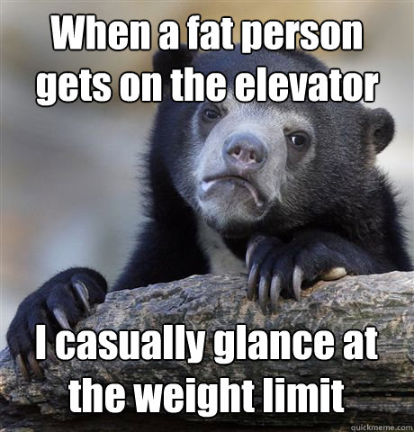 When a fat person gets on the elevator I casually glance at the weight limit  Confession Bear