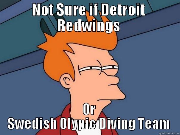 NOT SURE IF DETROIT REDWINGS OR SWEDISH OLYPIC DIVING TEAM Futurama Fry