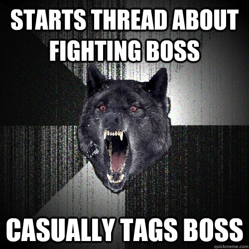 starts thread about fighting boss casually tags boss   Insanity Wolf