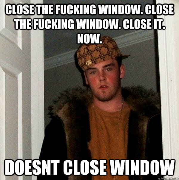 CLOSE THE FUCKING WINDOW. CLOSE THE FUCKING WINDOW. CLOSE IT. NOW. DOESNT CLOSE WINDOW  Scumbag Steve