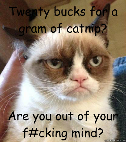 Twenty bucks for a gram of catnip? Are you out of your f#cking mind?  Grumpy Cat