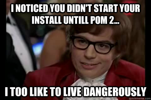 I noticed you didn't start your install untill pom 2... i too like to live dangerously  Dangerously - Austin Powers