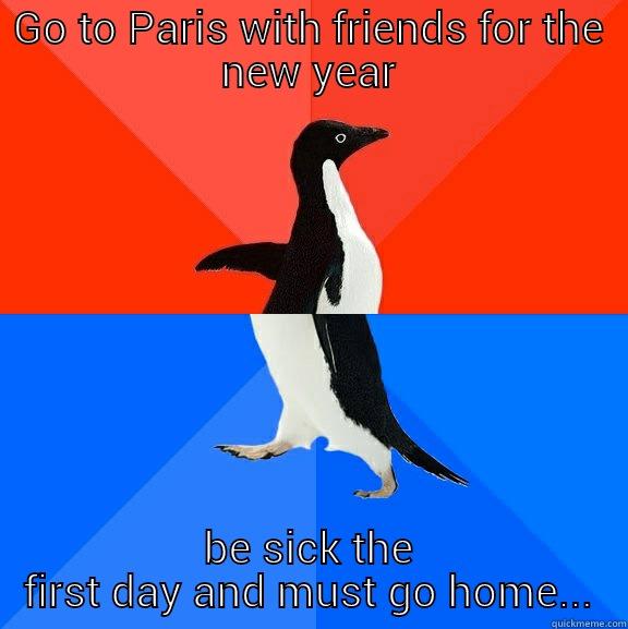 GO TO PARIS WITH FRIENDS FOR THE NEW YEAR BE SICK THE FIRST DAY AND MUST GO HOME... Socially Awesome Awkward Penguin