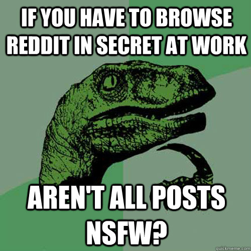 if you have to browse Reddit in secret at work aren't all posts nsfw? - if you have to browse Reddit in secret at work aren't all posts nsfw?  Philosoraptor