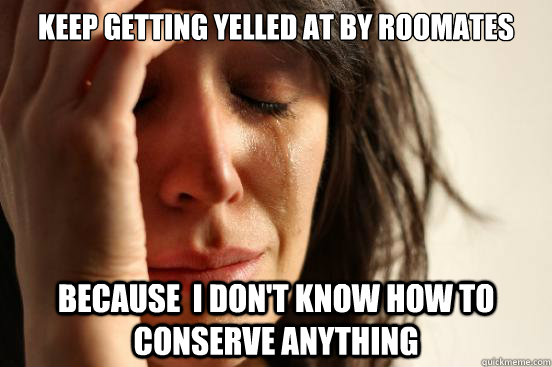 Keep Getting Yelled at by roomates because  i don't know how to conserve anything  First World Problems