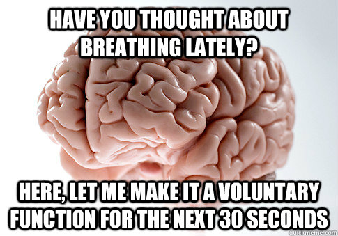 Have you thought about breathing lately? Here, let me make it a voluntary function for the next 30 seconds - Have you thought about breathing lately? Here, let me make it a voluntary function for the next 30 seconds  Scumbag Brain