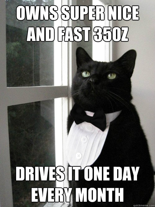 Owns super nice and fast 350Z Drives it one day every month  One Percent Cat