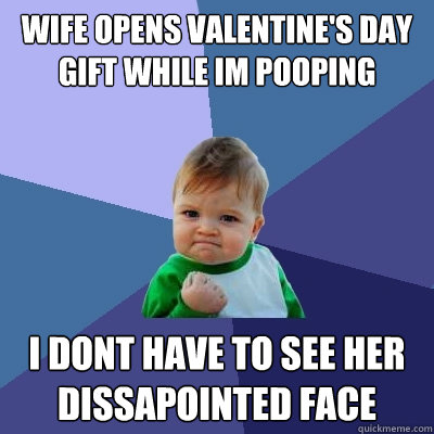 wife opens valentine's day gift while im pooping i dont have to see her dissapointed face  Success Kid