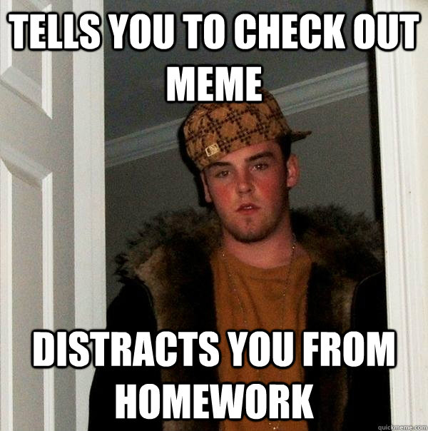 Tells you to check out meme Distracts you from homework  Scumbag Steve