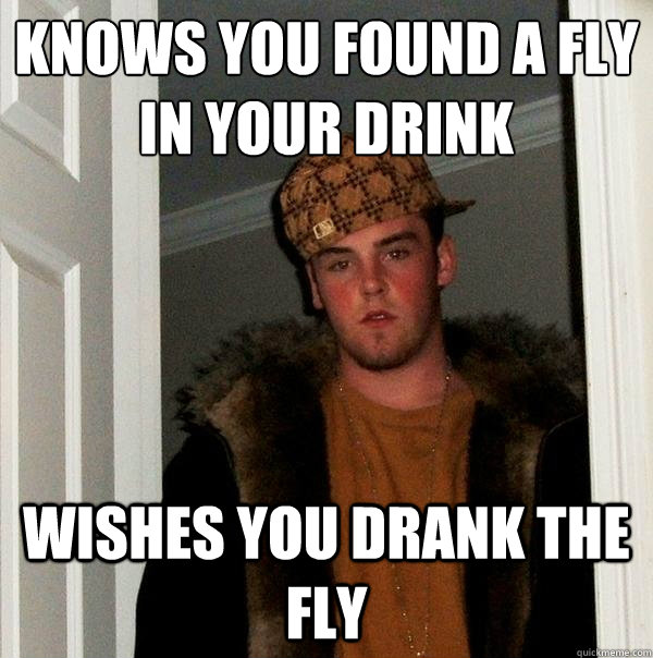 knows you found a fly in your drink wishes you drank the fly  Scumbag Steve