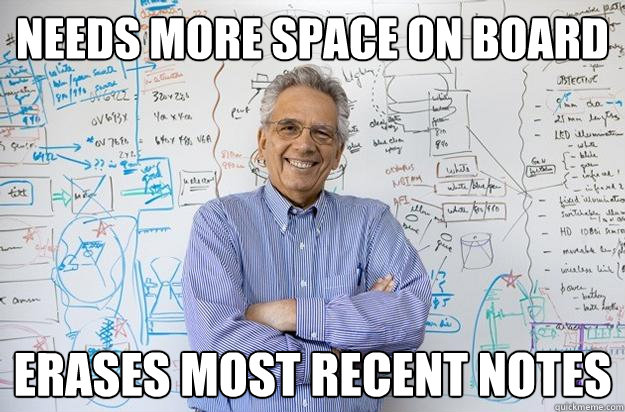 needs more space on board erases most recent notes  Engineering Professor