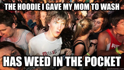 The hoodie i gave my mom to wash has weed in the pocket  Sudden Clarity Clarence