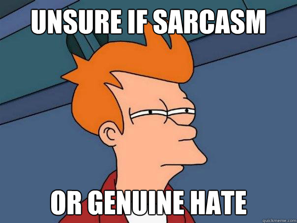 Unsure if sarcasm Or genuine hate  Futurama Fry