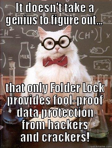 Genius Cat - IT DOESN'T TAKE A GENIUS TO FIGURE OUT...  THAT ONLY FOLDER LOCK PROVIDES FOOL-PROOF DATA PROTECTION FROM HACKERS AND CRACKERS! Chemistry Cat