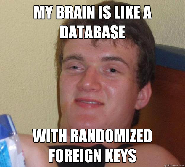 my brain is like a
database with randomized
foreign keys - my brain is like a
database with randomized
foreign keys  10 Guy