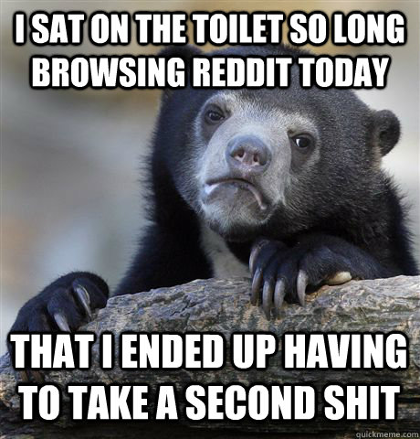 I SAT ON THE TOILET SO LONG BROWSING REDDIT TODAY THAT I ENDED UP HAVING TO TAKE A SECOND SHIT  Confession Bear